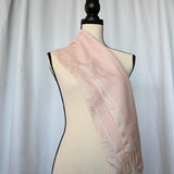 Very delicate wool-silk blend blush pink 14" x 60" scarf with fringe.