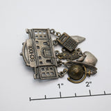Vintage Schoolhouse Brooch w/ Dangling Charms – 2.5"