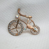 Vintage Gold‑Tone Bicycle Brooch – Rhinestone Wheel Accents – 1.75" x 1.25"