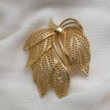 Vintage Gold‑Tone Filigree Leaf Brooch – Layered Openwork Design – 2.5" x 2" – .