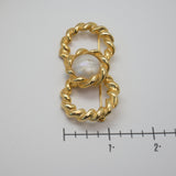 Vintage Gold‑Tone Double‑Ring Brooch w/ Faux Pearl Center – Twisted Rope Design