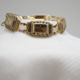 Vintage Gold‑Tone Ornate Link Bracelet – Rectangular Sunburst Panels – 6.5" × .5