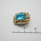 Vintage Gold‑Tone Blue Gem & Pearl Accent Brooch – 1.5"