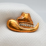 Vintage Gold‑Tone Rhinestone Cowboy Hat Brooch – 2"