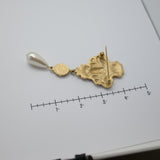 Vintage Gold‑Tone Ornate Brooch with Gemstone & Pearl Drop – 3.75" x 1.5" .7 oz