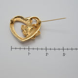 Vintage Gold‑Tone Heart & Bow Brooch – Purple Stone Center – 1.5" x 1.5" – .7 oz