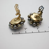 Vintage Cluster Clip‑On Earrings – Mixed Beads & Metallic Accents – 1"
