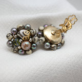 Vintage Cluster Clip‑On Earrings – Mixed Beads & Metallic Accents – 1"