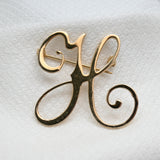 Vintage Gold‑Tone Script “H” Brooch – 1.75"