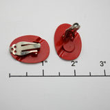 Vintage Cream & Red Enamel Oval Clip‑On Earrings – 1" × .75"