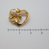 Vintage Gold‑Tone Heart & Bow Brooch – Purple Stone Center – 1.5" x 1.5" – .7 oz