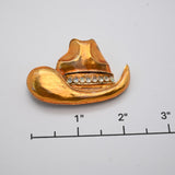Vintage Gold‑Tone Rhinestone Cowboy Hat Brooch – 2"