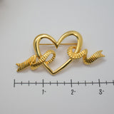 Vintage Gold‑Tone Ribbon‑Wrapped Heart Brooch – 2.25" x 1.5" – .3 oz