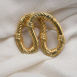 Vintage Gold‑Tone Double Oval Brooch – Rope‑Textured Interlocking Design
