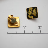 Vintage Gold & Black Damascene Clip‑On Earrings – Bird & Leaf Design – 5/8"