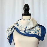 Vintage blue Chinoiserie silk 34" square scarf; from Kilo Paris