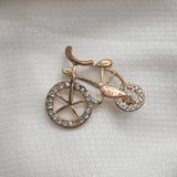 Vintage Gold‑Tone Bicycle Brooch – Rhinestone Wheel Accents – 1.75" x 1.25"