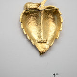 Avon Vintage Gold‑Tone Leaf Brooch w/ Pearl Drop – 2"