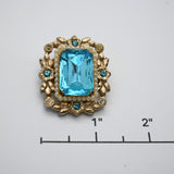 Vintage Gold‑Tone Blue Gem & Pearl Accent Brooch – 1.5"