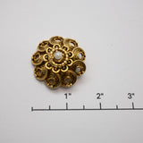 Vintage Gold‑Tone Filigree Pearl Brooch – 1.25"