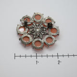 Vintage Floral Brooch-Reddish‑Orange Faceted Stones & Pink/Yellow Rhinestone Ctr