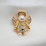 Vintage Gold‑Tone Angel Brooch w/ Rhinestones & Pearls – 1.5"