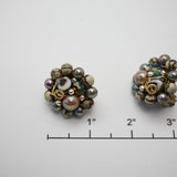 Vintage Cluster Clip‑On Earrings – Mixed Beads & Metallic Accents – 1"
