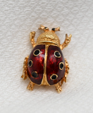 Vintage Gold‑Tone Red Enamel Ladybug Brooch – .75"