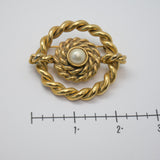 Vintage Gold‑Tone Rope Circle Brooch w/ Faux Pearl Center – 2" – .8 oz