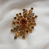 Vintage Gold‑Tone Starburst Brooch – Amber & Brown Stones – 2.25" x 1.5" – .4 oz