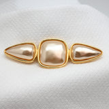 Vintage Gold‑Tone Triple Pearl Brooch – 3"