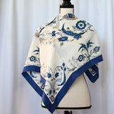 Vintage blue Chinoiserie silk 34" square scarf; from Kilo Paris