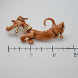 Brown Dachshund Dog Brooch – Gold‑Tone Collar – New – 2.25" x 1" – .3 oz