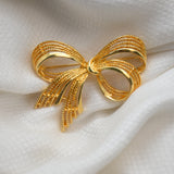 Vintage Gold‑Tone Bow Brooch – Polished Ribbon Design – 2.5" x 2" – .7 oz