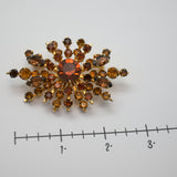 Vintage Gold‑Tone Starburst Brooch – Amber & Brown Stones – 2.25" x 1.5" – .4 oz