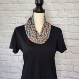 Brown and Baby Blue Geometric Infinity Scarf
