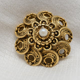 Vintage Gold‑Tone Filigree Pearl Brooch – 1.25"
