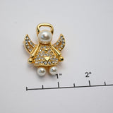 Vintage Gold‑Tone Angel Brooch w/ Rhinestones & Pearls – 1.5"