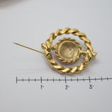Vintage Gold‑Tone Rope Circle Brooch w/ Faux Pearl Center – 2" – .8 oz