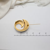 Vintage Art Deco Gold‑Tone Black & Cream Enamel Swirl Brooch – 2"