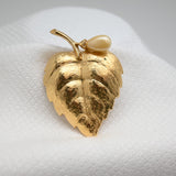 Avon Vintage Gold‑Tone Leaf Brooch w/ Pearl Drop – 2"
