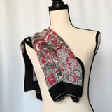 Vintage Red/Black/Grey silk 31" square scarf; sourced from Kilo in Paris, France