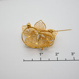 Vintage Gold‑Tone Filigree Flower Brooch w/ Pearl Accents – 1.75"