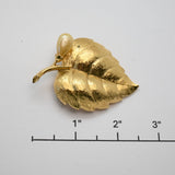 Avon Vintage Gold‑Tone Leaf Brooch w/ Pearl Drop – 2"