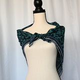 34" Square Polyester Scarf with blue/green animal print and border