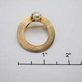Vintage Gold‑Tone Circle Brooch w/ Pearl Accent – 1.25"