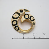 Vintage Art Deco Gold‑Tone Black & Cream Enamel Swirl Brooch – 2"