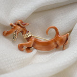 Brown Dachshund Dog Brooch – Gold‑Tone Collar – New – 2.25" x 1" – .3 oz