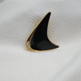 Elegant Black & Gold Crescent Brooch – Sparkling Rhinestone Detail – 1.25"