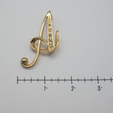 Gold‑Tone Script Initial “A” Brooch – Rhinestone Accent – 2" x 1" – .2 oz